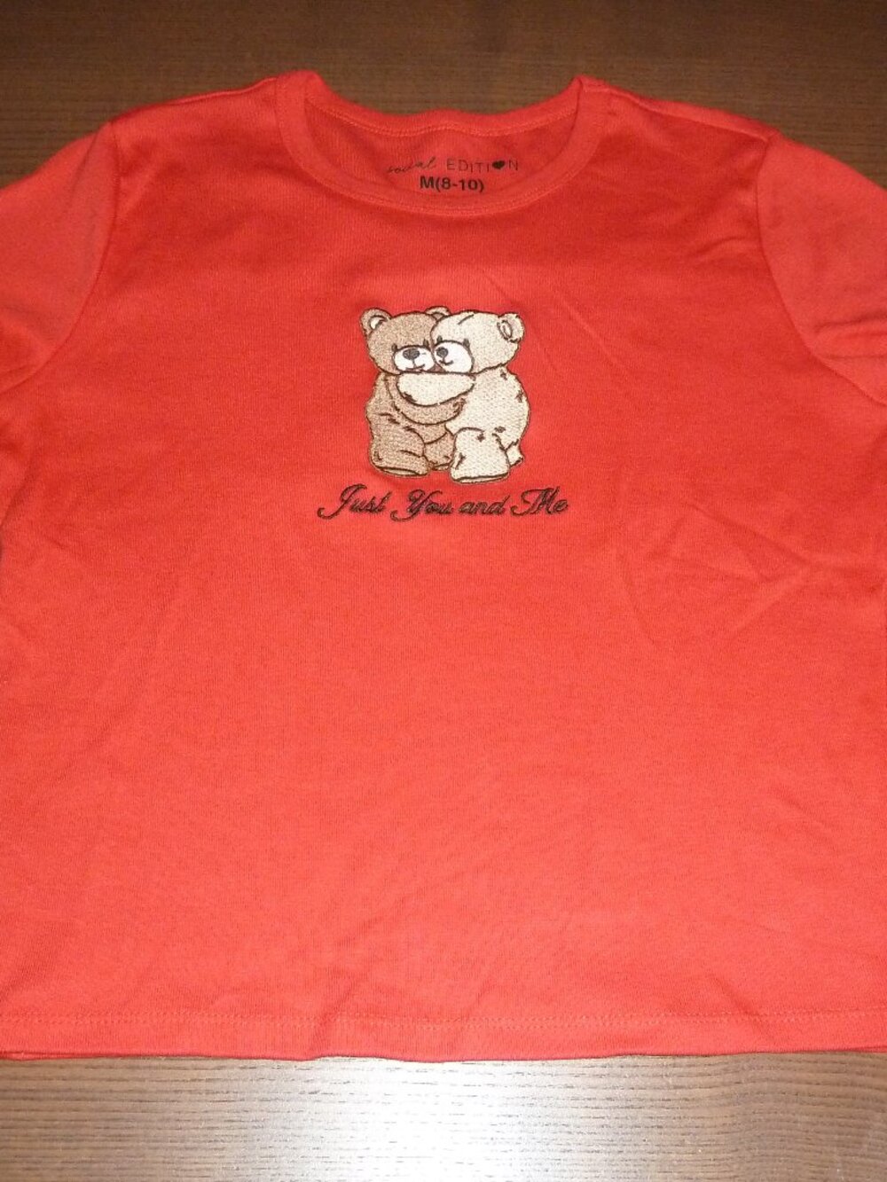 Social Edition Red Baby Tee Embroidered Teddy Bear Graphic Womens Juniors Medium